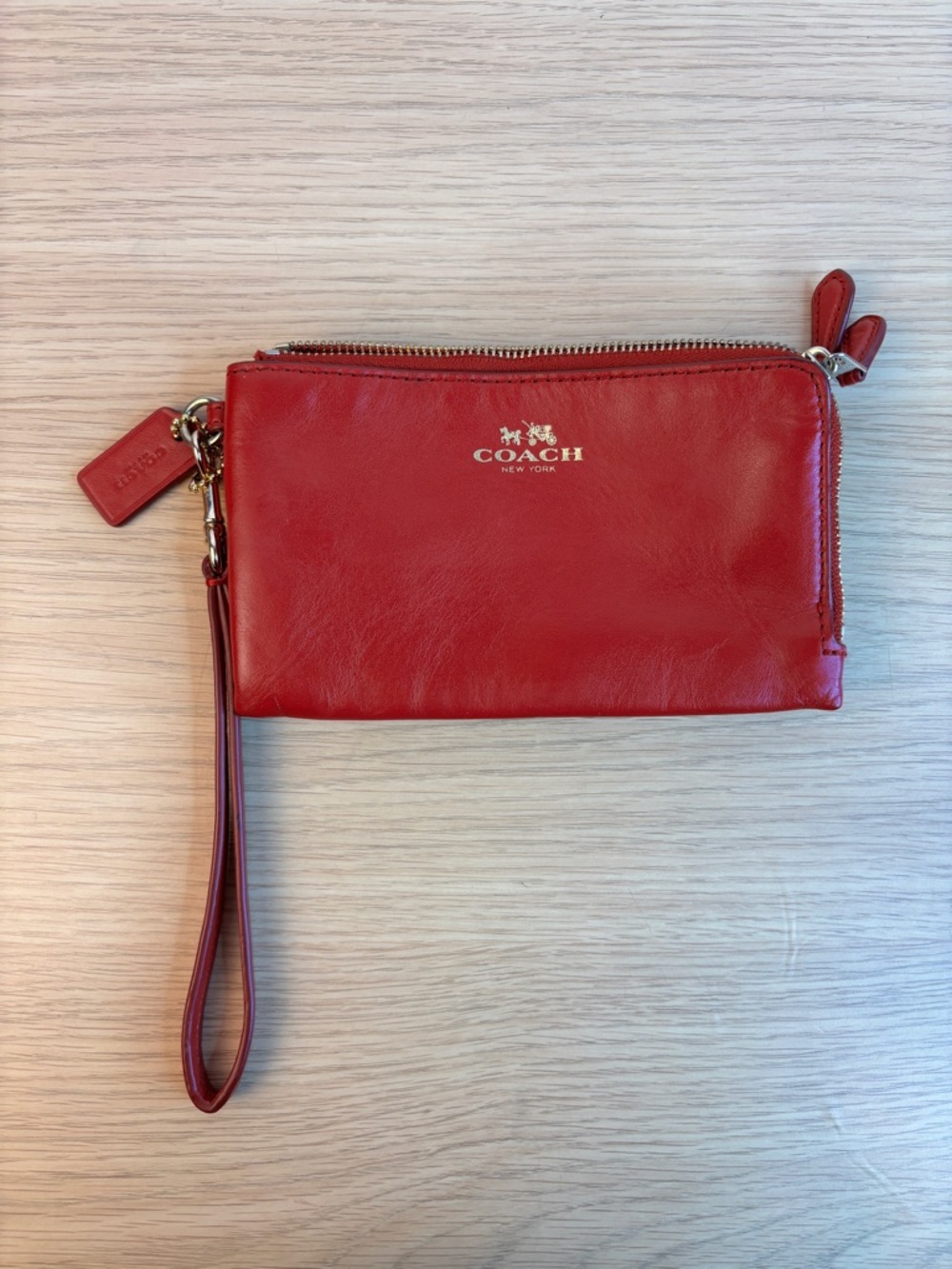 Coach Double Corner Zip Wristlet  in Classic Red